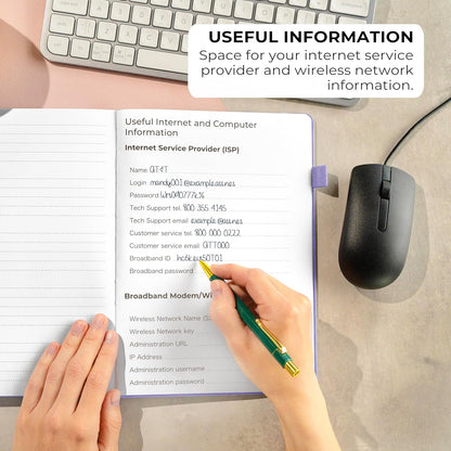 Clever Fox Password Book with alphabetical tabs. Internet Address Organizer Logbook. Large Password Keeper for Website Logins (Lavender)