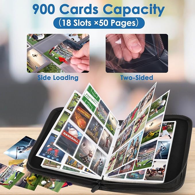 900 Pockets Card Binder, Trading Card 9 Pocket Durable Card Holder Album, Baseball Card Protectors for MTC,TCG, Game Cards, Sports Cards (Black)
