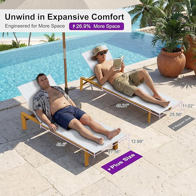 PURPLE LEAF Extra Wide Patio Chaise Lounge Set of 2 Outdoor Lounger French PE