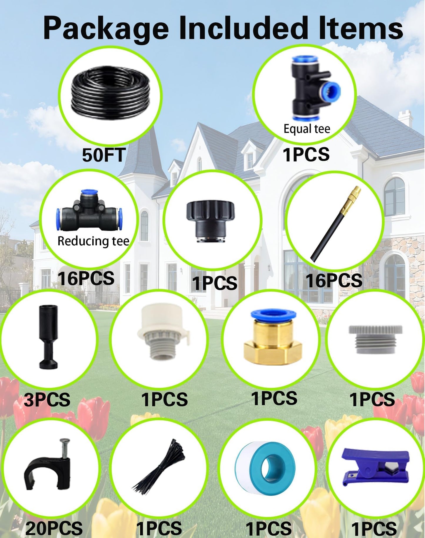 Drip Irrigation System,Automatic Garden Watering System, 360 Adjustable Mist Sprayer Nozzle, High Volume Water Flow Rotating Sprinkler Head for Garden,Patio,Potted Plants, Fine Misting to Jet Spray