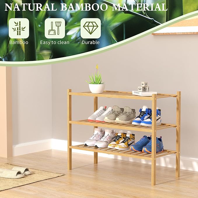 ROMGUAR CRAFT 3 Tier Bamboo Shoe Rack