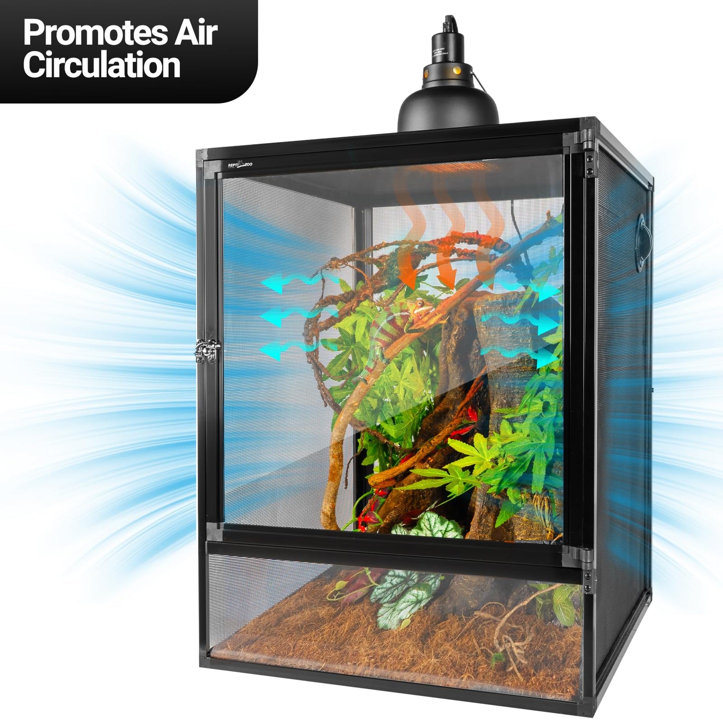 REPTI ZOO 18" x 18" x 24" Reptile Tank, Deluxe Foldable Screen Cage, 34 Gallon Vertical Terrarium with Fogger & Cable Pass, Tall Enclosure for Chameleon, Tree Frog, Crested Gecko, Arboreal Reptiles