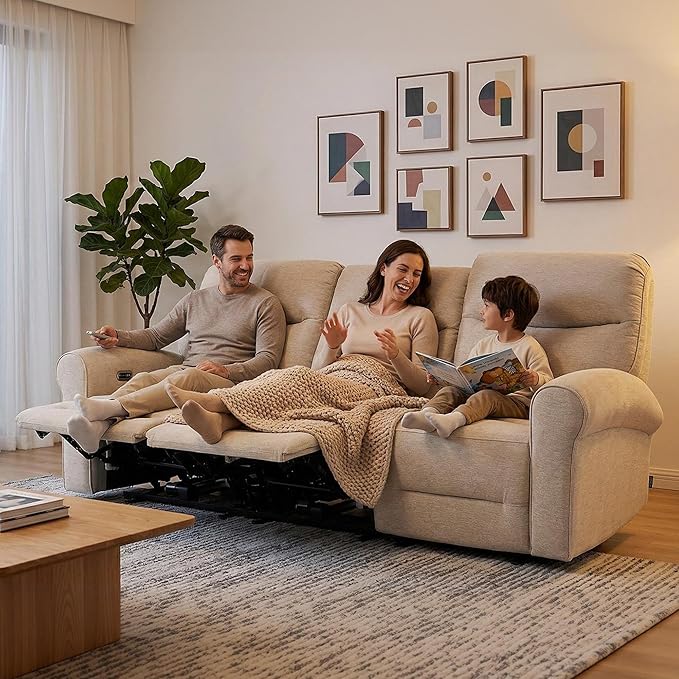 MCombo 87.8" Wall Hugger Power Reclining Sofa, 3-Seat Triple Recliner Couch