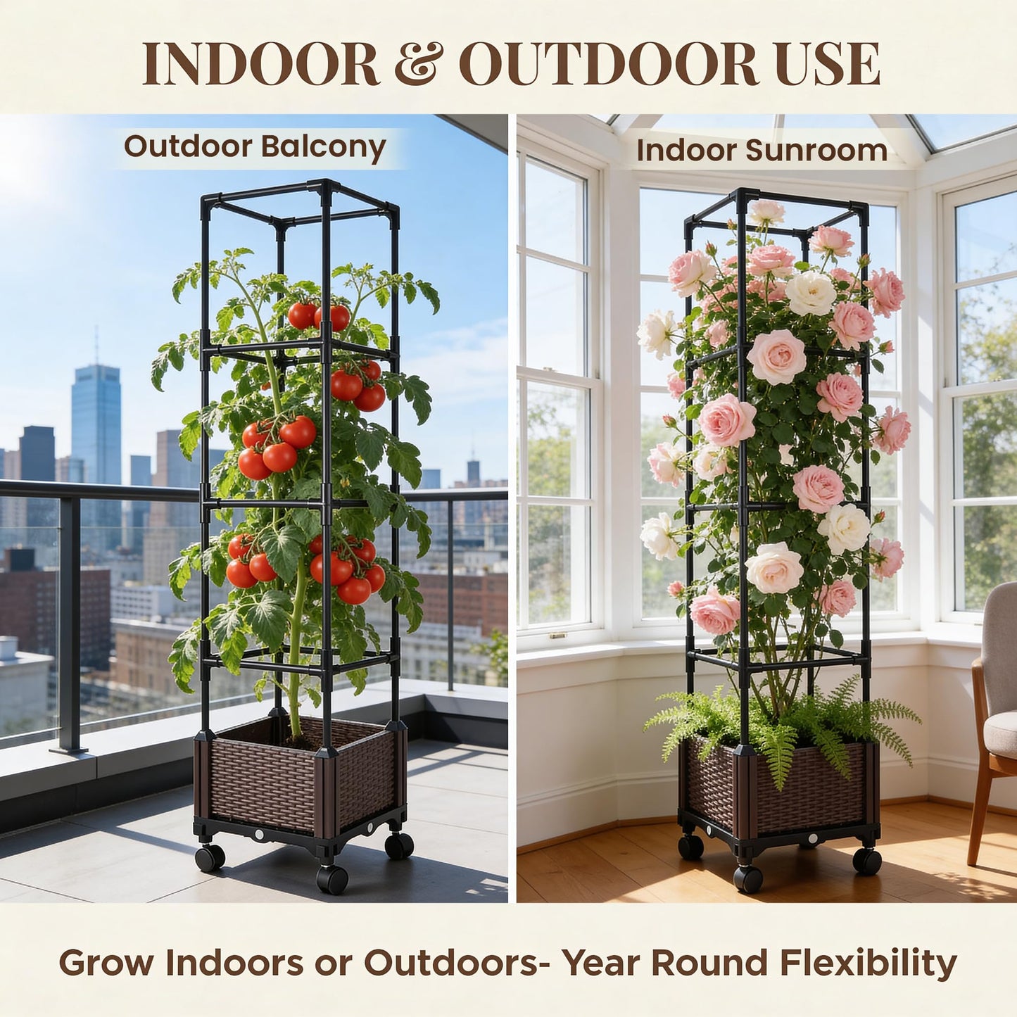 1 Pack Self Watering Tomato Planter with Trellis 64 Inch, Raised Garden Bed with Trellis - Planter Box for Climbing Plants, Tomato Pot for Vegetables, Vine Flowers, Indoor, Outdoor, Patio