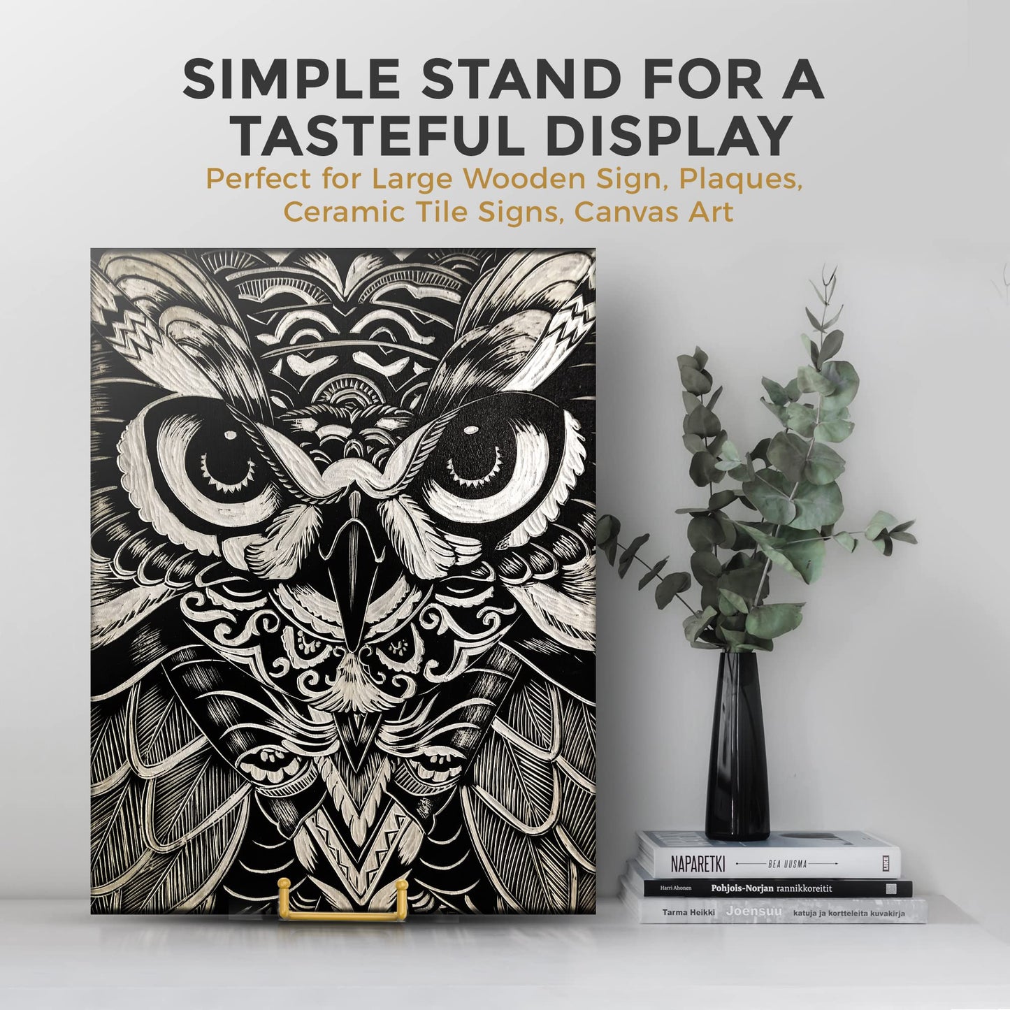 TR-LIFE 10 Inch Large Plate Stands/Holder for Display - Metal Picture Frame Holder Stand + Small Easels for Decorative Plate, Platter, Book, Plaques, Photo, Tabletop Art (Gold 2 Pack)