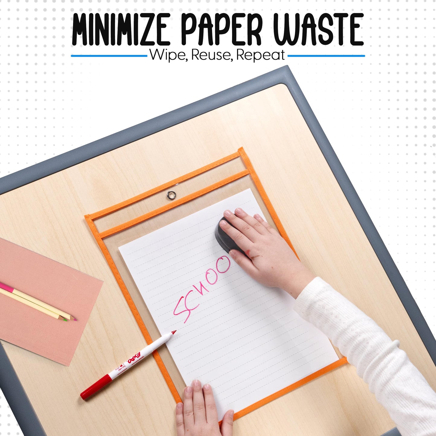 Essex Wares - 30 Pack, Assorted, Dry Erase Pocket Document Protectors,10" Wide x 13.5" Tall - Dry Erase Clear Plastic Sleeves - Reusable & Easy Erase Plastic Invoice Holders, Water-Resistant & Durable