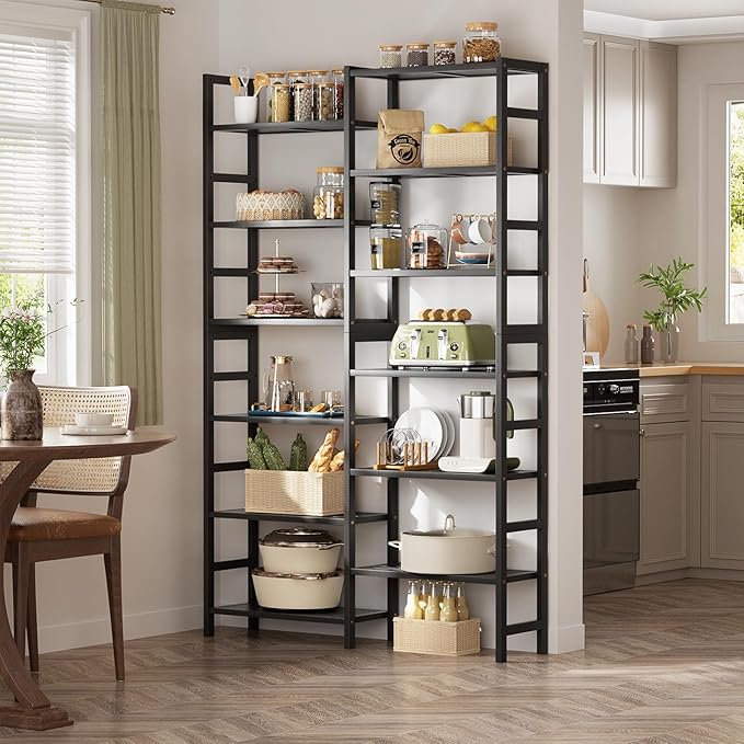 Homykic Double Wide Bamboo Bookshelf Black, 6-Tier Large Open Bookcase