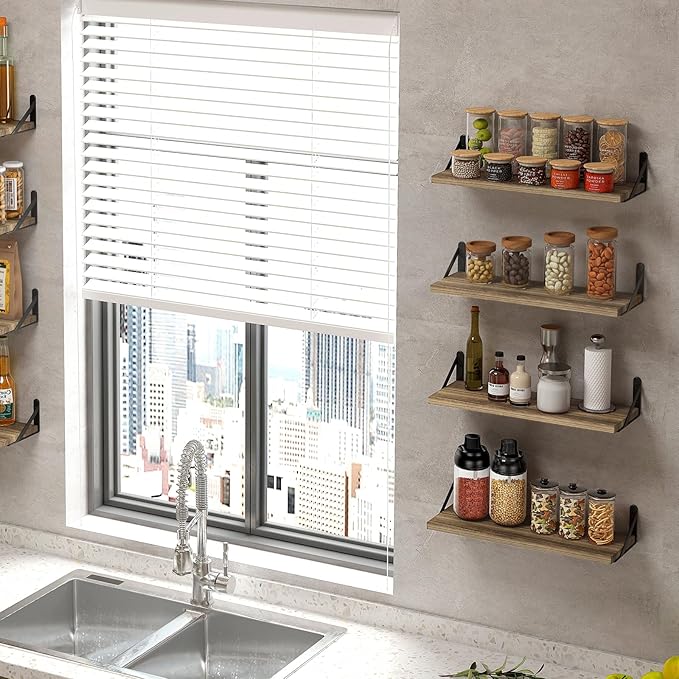 Fixwal Shelves for Room Wall, Width 4.75in Rustic Wood Wall Storage, Floating