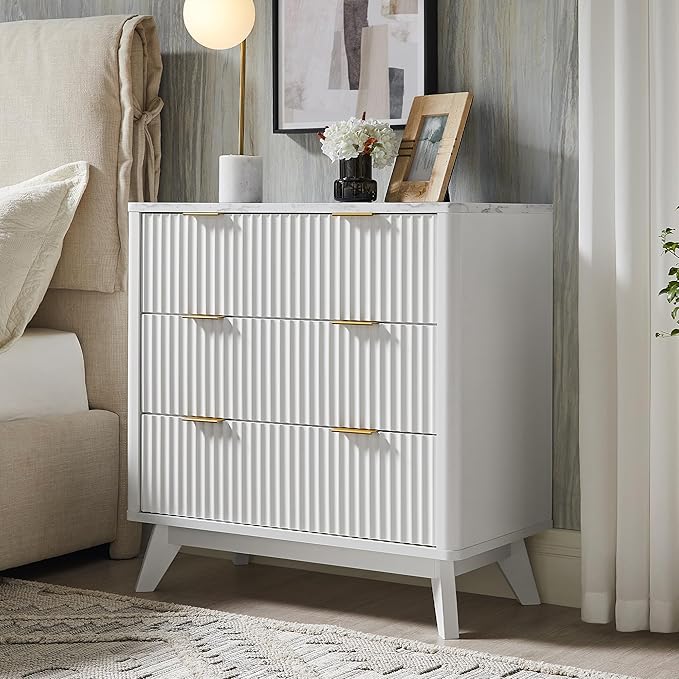 T4TREAM Fluted 3 Drawers Nightstand Set of 2, Oversized Extra Large Modern Side