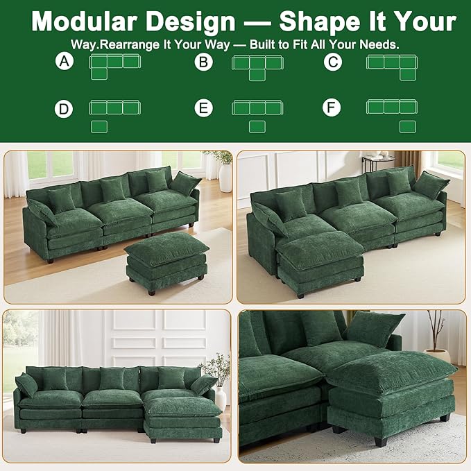 111.4" L-Shaped Cloud Chenille Sofa Sectional Couch