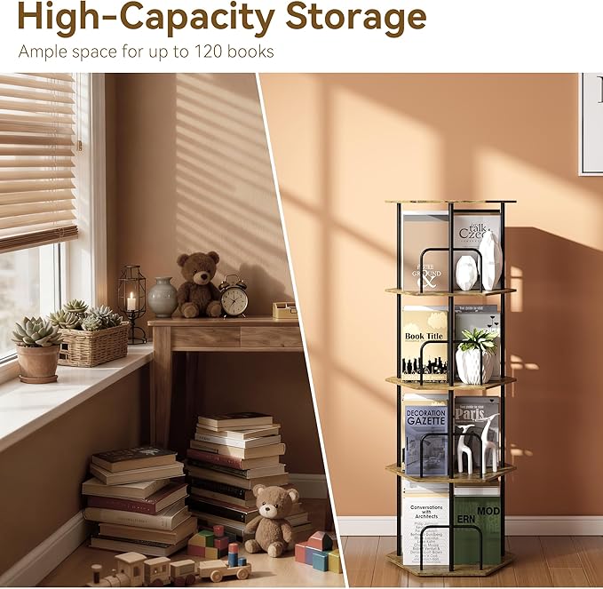 SUNMORY 4 Tier Rotating Bookshelf Tower, Revolving 360 ° Spinning Bookcase