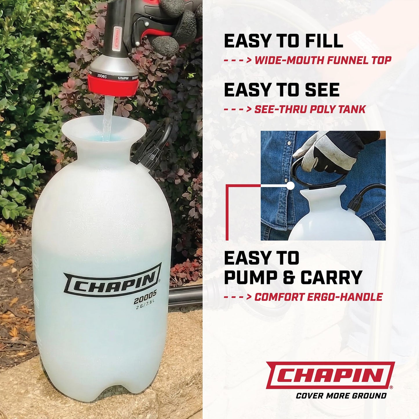 Chapin 20004 Pump Sprayer, 1-Gallon SureSpray Translucent Tank with an Easy Fill Funnel-Top Opening, Adjustable Cone Nozzle & 34" Long Reach Hose, Used for Fertilizer, Pesticides, Weeds & Pests