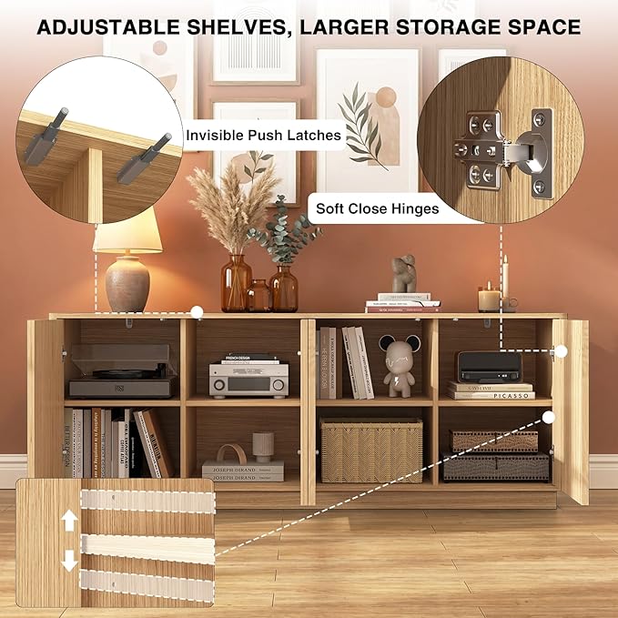 63'' Fluted TV Stand for TVs up to 75'', Modern Media Console