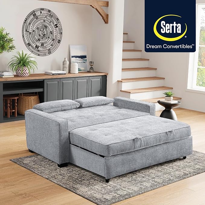 Serta Ainsley 72.6" Convertible Sleeper Sofa, Queen Size, Dreamcoil Comfort