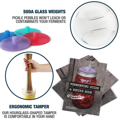 Masontops Complete Mason Jar Fermentation Kit - Easy Small/Regular Mouth Jars Vegetable Fermenting Set - DIY Equipment Essentials