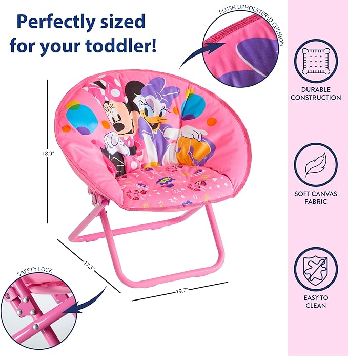 Disney Minnie Mouse Toddler Folding Saucer Chair – 19" Soft Plush Seat