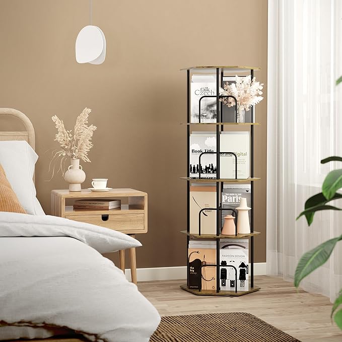 SUNMORY 4 Tier Rotating Bookshelf Tower, Revolving 360 ° Spinning Bookcase