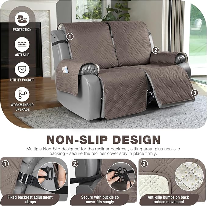 TAOCOCO 100% Waterproof Oversized Loveseat Recliner Cover, Non Slip Split Couch
