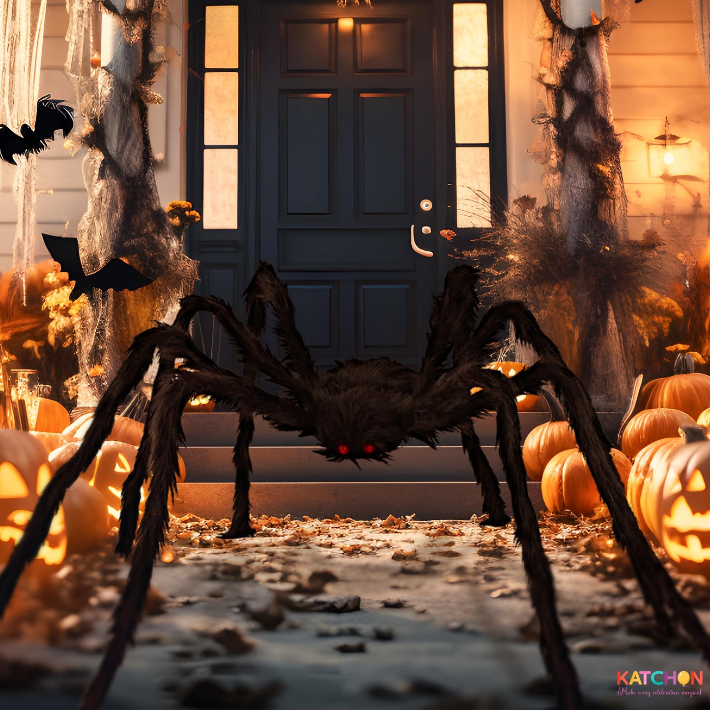KatchOn, Giant Halloween Black Hairy Spider - 6.5 Ft, Foldable Fake Spider Halloween Decorations Outdoor | Summerween Decorations Party | Giant Spider Decoration for Summerween Party Decorations