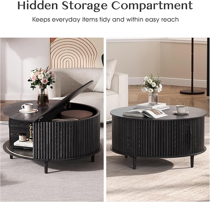 SULIVES Black Round Coffee Table