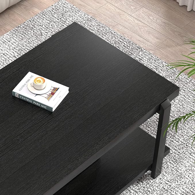 FOLUBAN Black Coffee Table, Modern Rustic Wood Center Table
