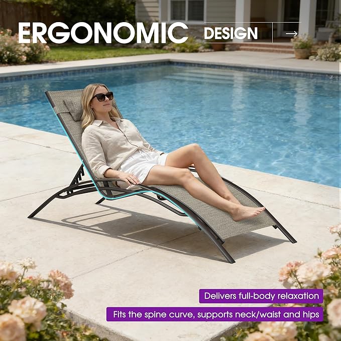 PURPLE LEAF Outdoor Chaise Lounge Chair Set of 3 Patio Pool Lounger Bronze