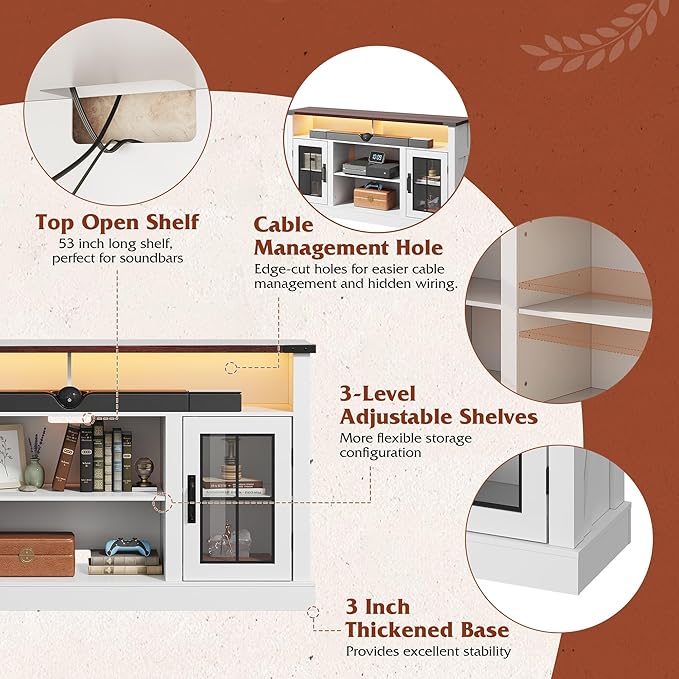 WLIVE Farmhouse TV Stand for 65 Inch TV, Tall Entertainment Center