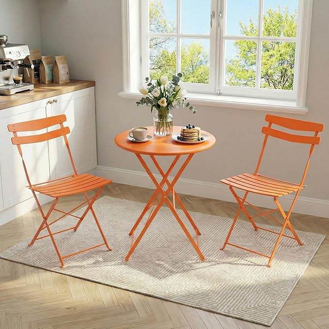 GarveeLife 3 Piece Patio Bistro Set, Folding Patio Bistro Table and Chairs Set
