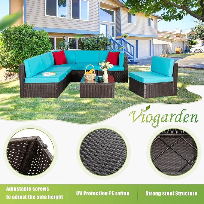 Vongrasig 7 Pieces Patio Furniture Sets, Outdoor All-Weather Wicker Patio
