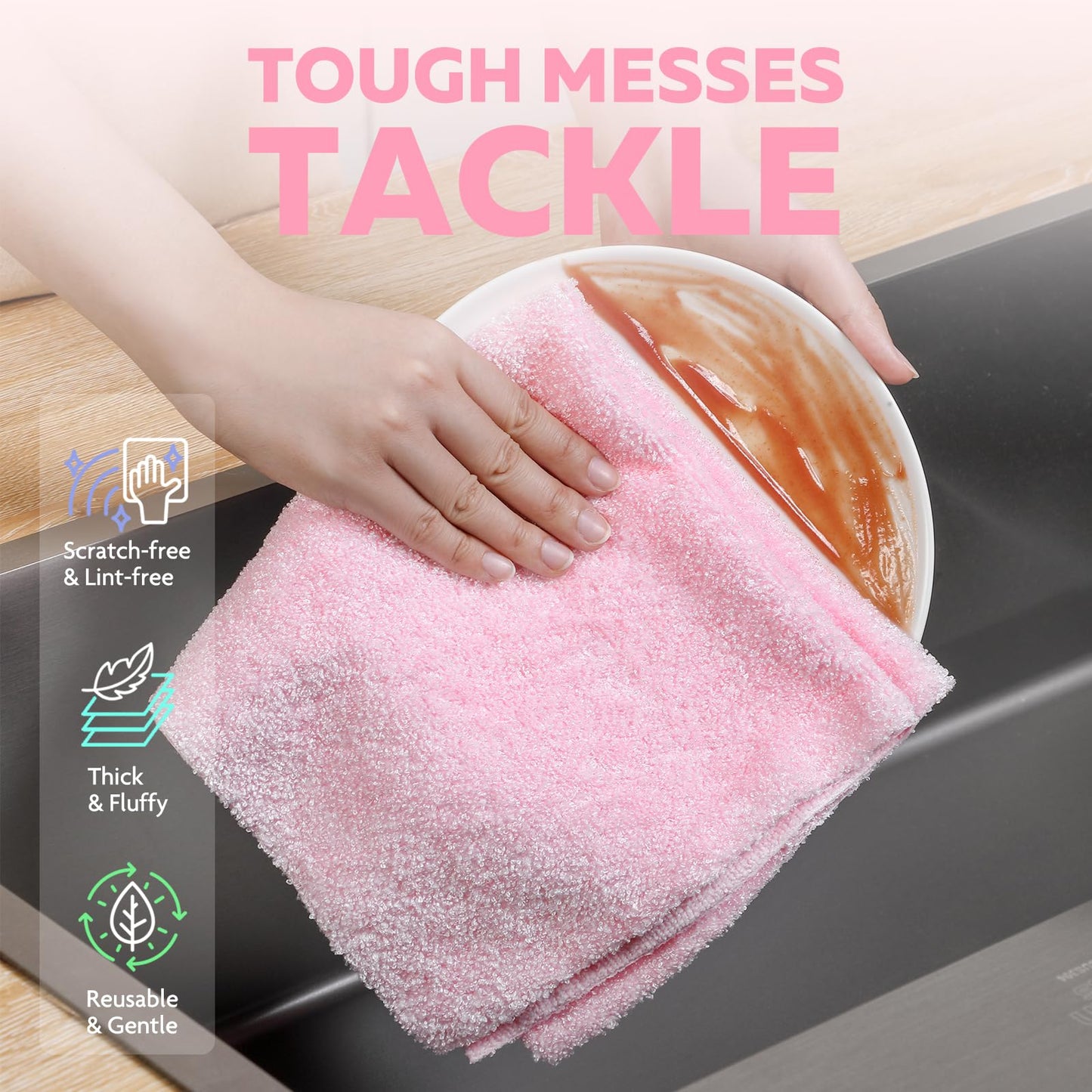 Fantasticlean XL Tear-Away Microfiber Cleaning Cloth Roll, 16'' by 16''- 36 Sheets, Thick & Large Detailing Towels, Ultra Absorbent, Lint-Free Reusable Wipes for All-Around Cleaning (Glossy Pink)