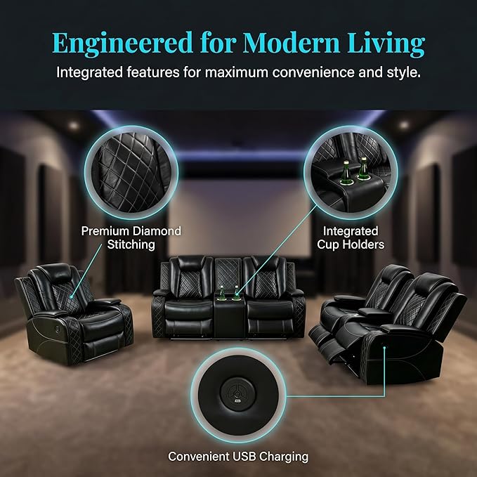 Leather Sofa Set, Power Recliner Sofa Set