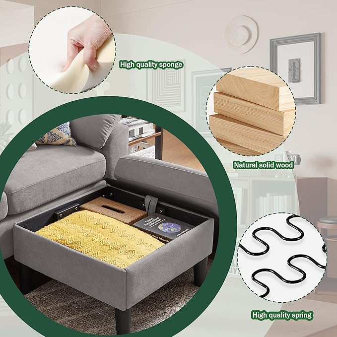 79" Convertible Sectional Sofa Set, Modern Linen Small L Shaped Couch