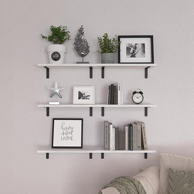 WOPITUES White Floating Shelves Set of 6, Wood
