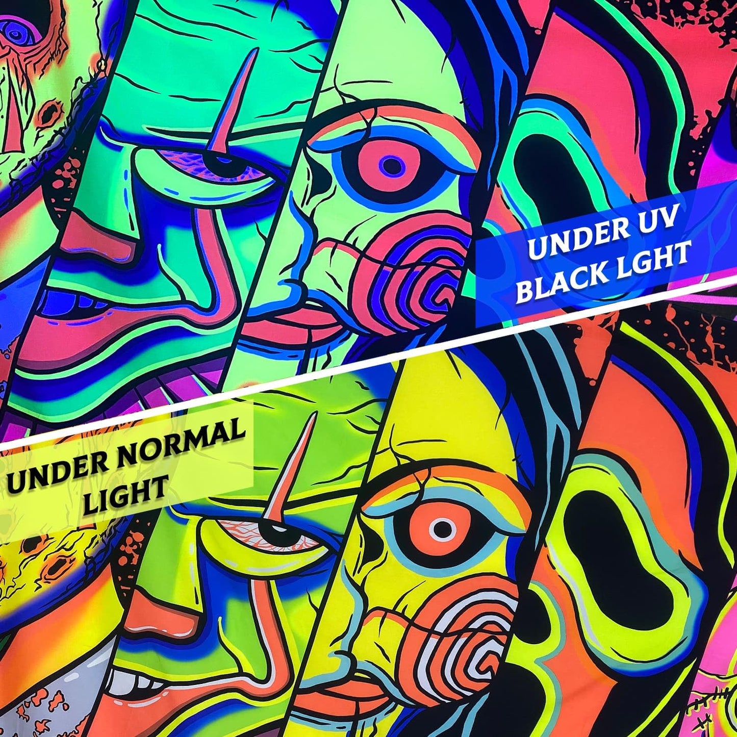 ARTCREATOR Black Light Art Halloween Wall Decor Trippy Blacklight Horror Face Tapestry, UV Reactive Tapestries Glow in The Dark Party Tapestry for Bedroom, Living Room (59" x 78")