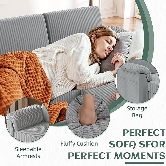 Vongrasig Convertible Sectional Couches Sofa, 3 Seat L Shaped Sofa