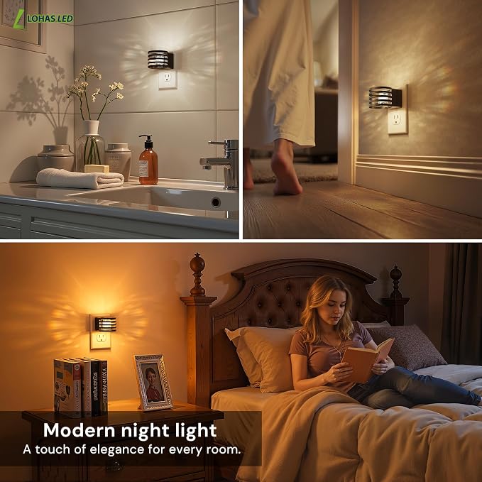 L LOHAS LED Night Lights Plug into Wall, 4 Pack 3CCT Night Light with Dusk to Dawn Sensor, Amber/3000K/5000K Color Changing Night-Lights, Adjustable Brightness, for Hallway Bedroom Home Decor