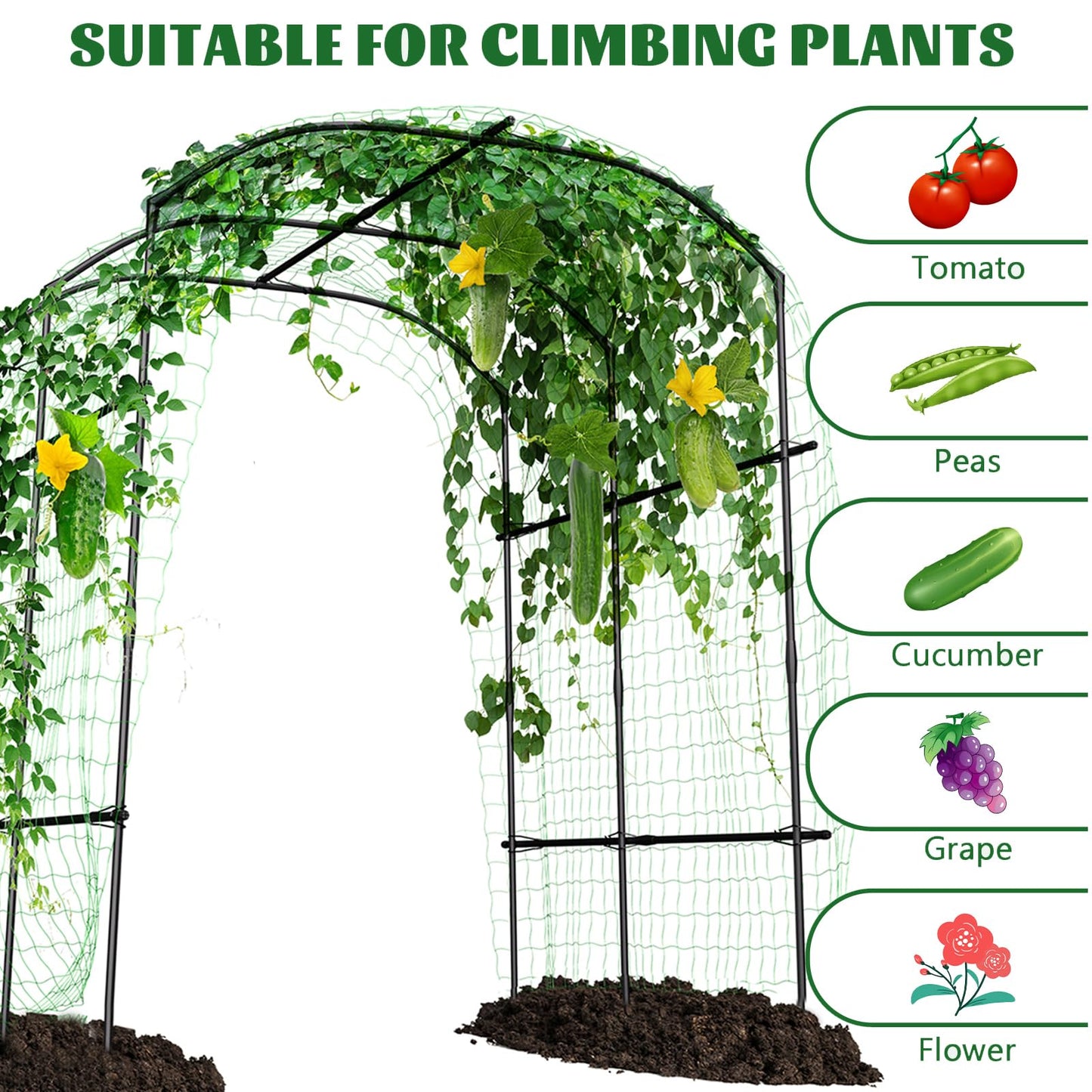 Tall Garden Arch Trellis for Climbing Plants, 87in Tall Metal Plant Support Trellis Archway for Climbing Plant Vegetables Cucumber, Outdoor Yard Lawn Garden Arch Tunnel Trellis