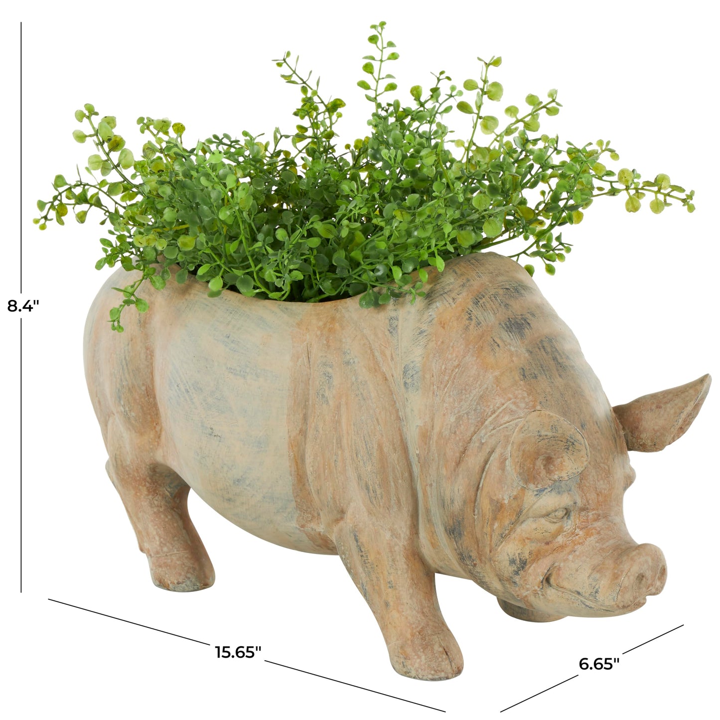 Deco 79 Resin Pig Indoor Outdoor Planter Small Planter Pot with Distressed Details, Planter 16" x 7" x 8", Beige