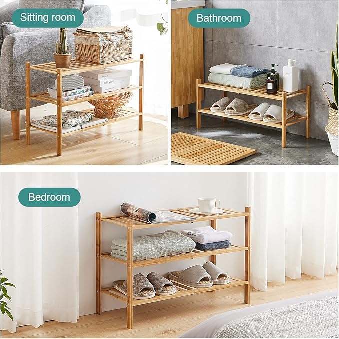 viewcare 3-Tier Free Standing Shoe Racks, Bamboo Wood Shoe Rack