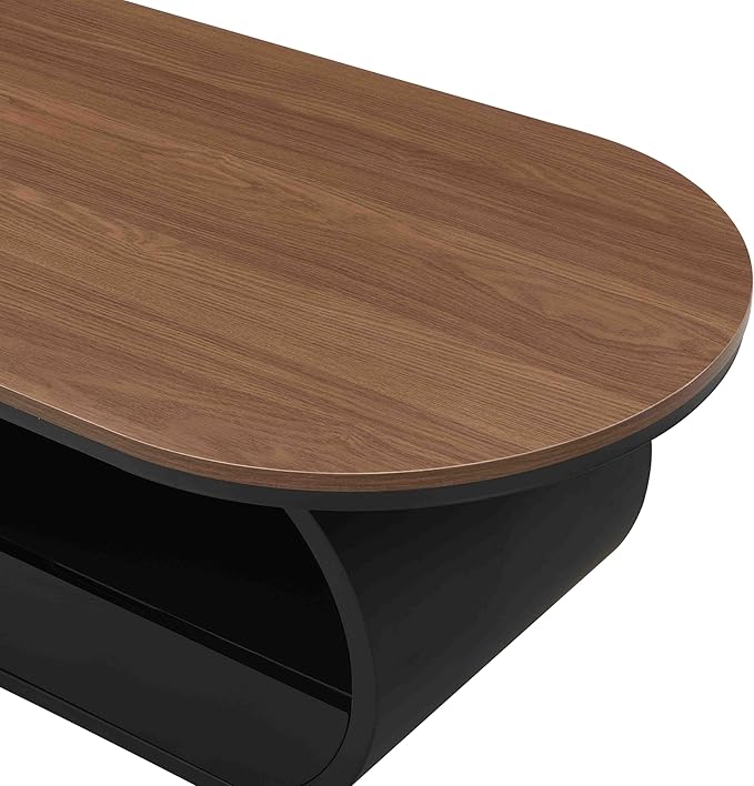 Modern Oval Coffee Table, 47.24" Brown Wood Top Coffee Table