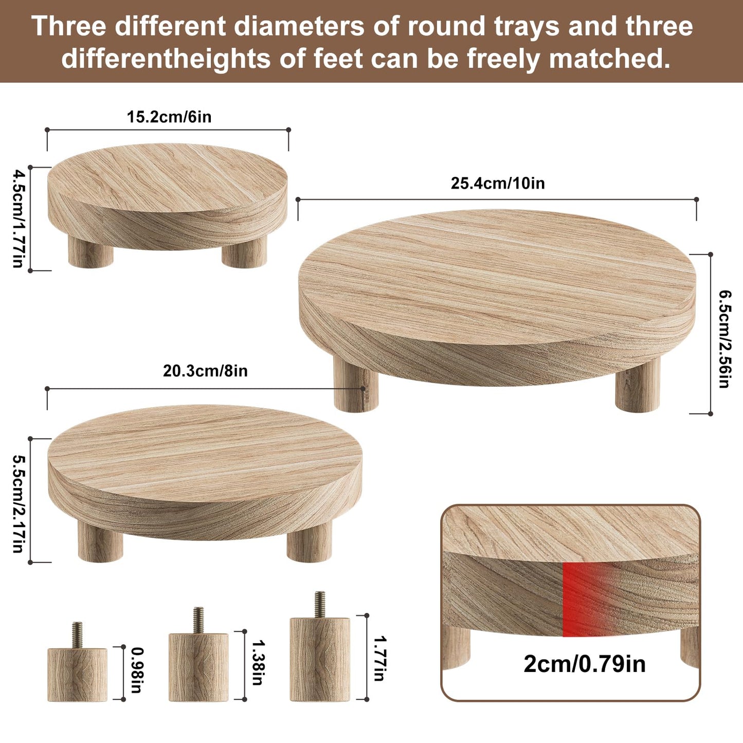3 Pcs Wood Plant Stand Indoor Outdoor, Round Wood Riser for Decor 6/8/10" Wooden Stool Display Stand Flower Pot Holder Small Planter Tray Modern Potter Decorative for Desktop Counter Room (Natural)