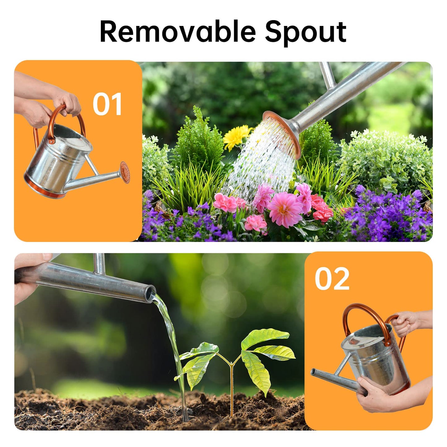 Lechloris Metal Watering Can for Outdoor Plants, Galvanized Steel Watering Can with Removable spout, 1 Gallon,Perfect Home & Garden Décor Retro Zinc Hue