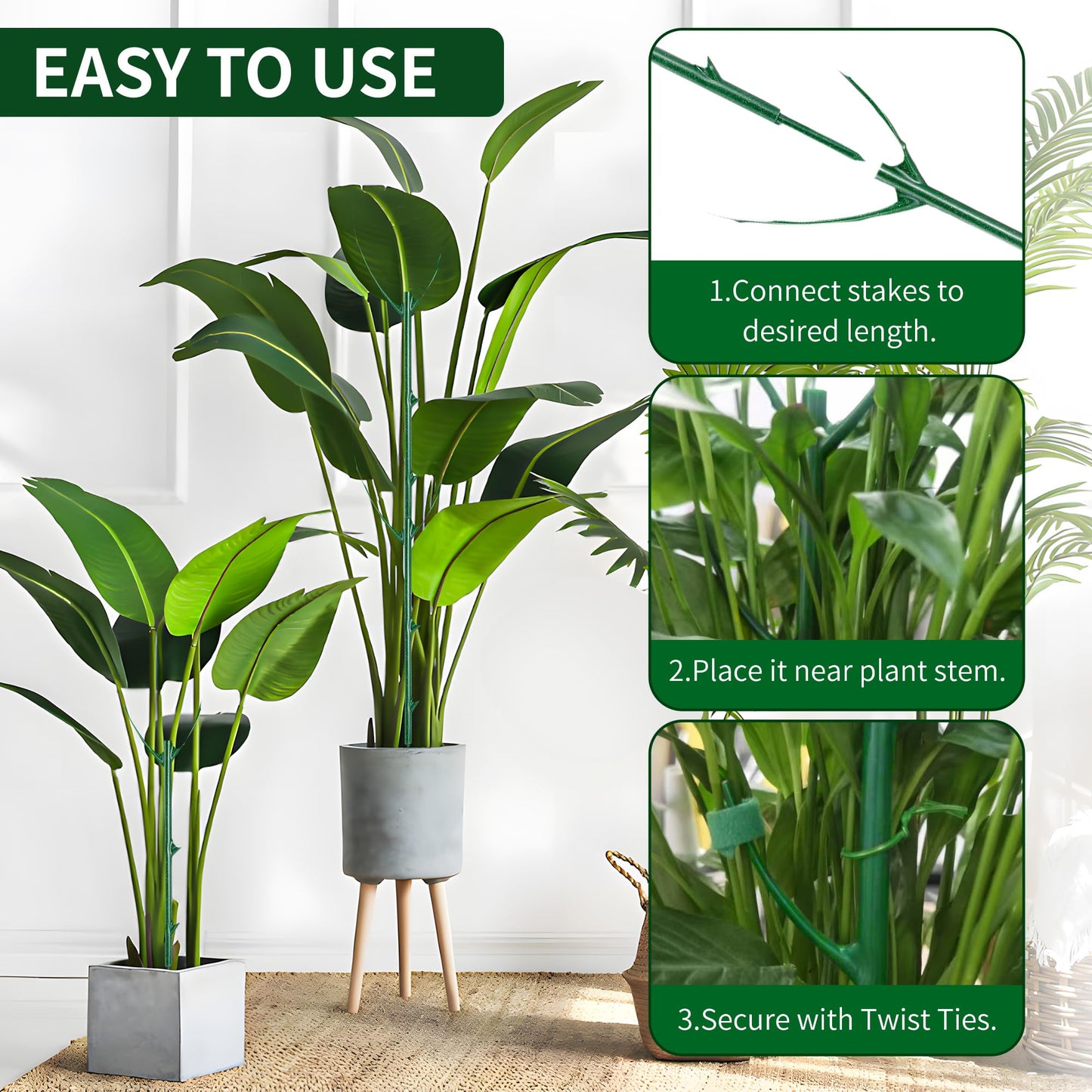 10 Pack Stackable Plant Support Stakes - Climbing Support for Indoor & Outdoor Use - Garden Accessories for Monstera, Pothos, Philodendron - Aesthetic Alternative to Moss Poles & Trellises