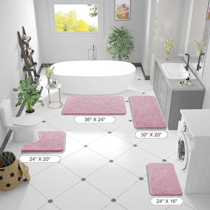 OLANLY Large Bathroom Rugs 44x32, Extra Soft Absorbent Chenille Bath Rugs, Rubber Backing Quick Dry, Machine Washable Bath Mats for Bathroom Floor, Tub and Shower, Home Decor Accessories, Dusty Rose