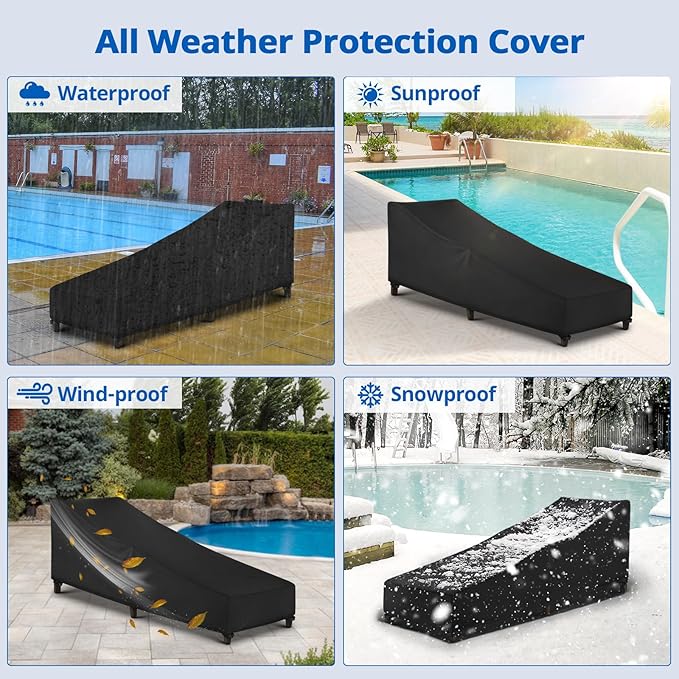 SunPatio Waterproof Outdoor Chaise Lounge Cover, 2 Pack Patio Lounge Chair