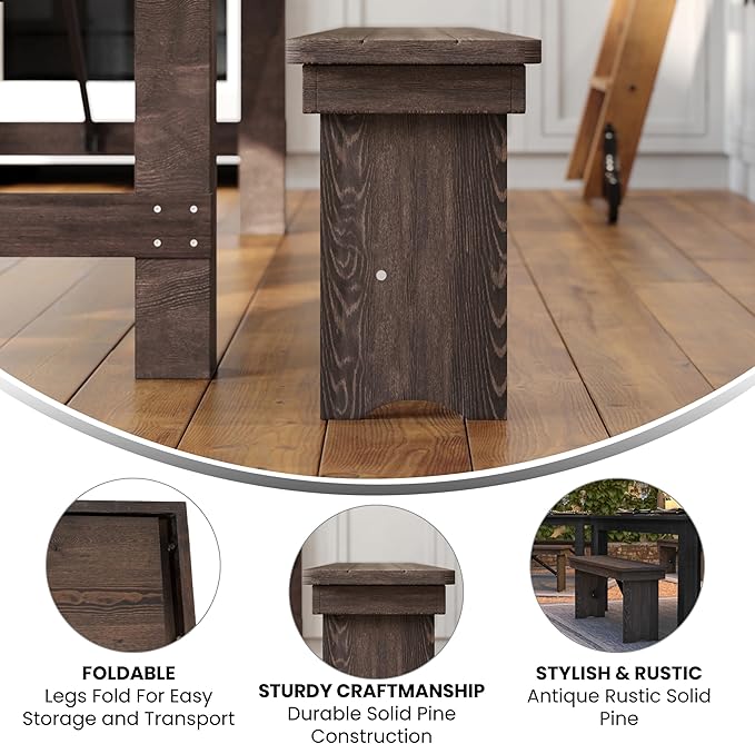 Flash Furniture HERCULES 40" x 12" Folding Farm Bench, Solid Pine Entryway
