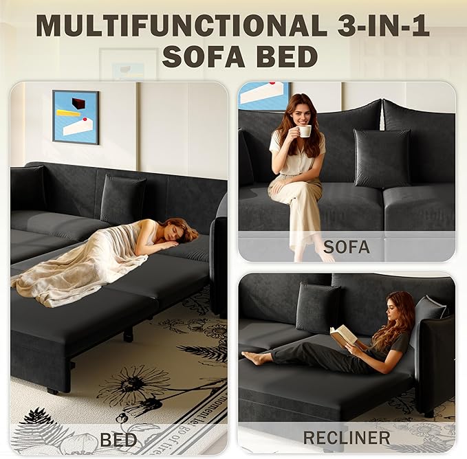 KEIKI 81.9" Sleeper Sofa, 3-in-1 Pull Out Couch Bed