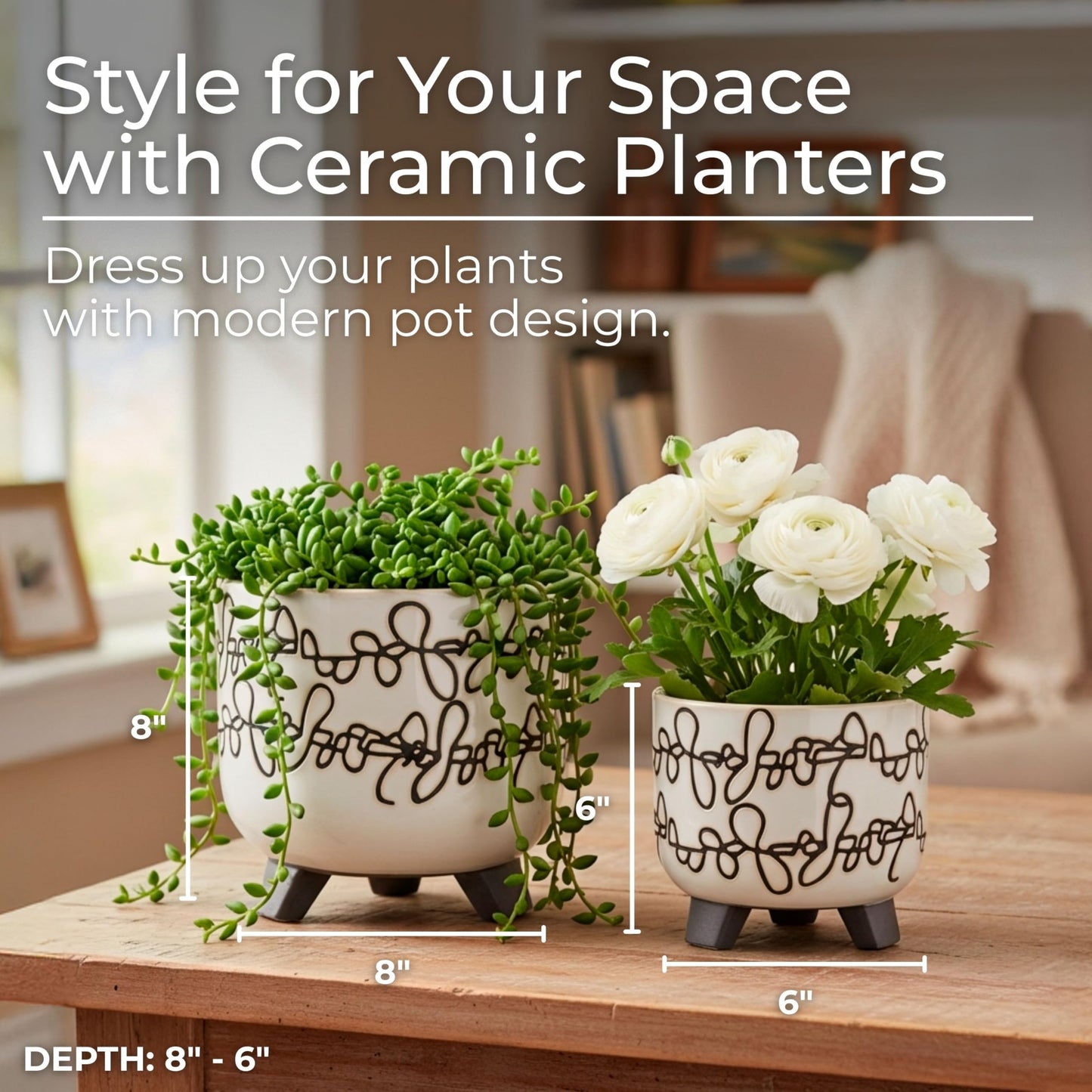 Ceramic Planter Pots Planters Outdoor Decor – Versatile Planter Use for Greenery and Styling, Living Room, Entry, or Patio Placement, Modern Sculptural Design Home Decor Accent – 2" 8" 6", Ivory Tan