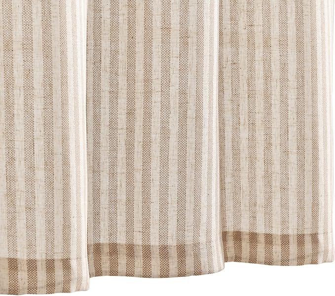 jinchan Tab Top Linen Kitchen Curtains 24 Inches Striped Tier Curtains Farmhouse Modern Cafe Style Small Window Treatments Airy Light Filtering Rod Pocket for Living Room Bathroom 2 Panels Tan