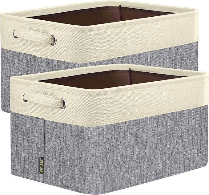 BALEINE 2 Pack Fabric Closet Storage Bins for Shelves, Linen Closet Organizers and Storage, Decorative Baskets for Organizing, Shelf, Clothes, Home, Office (Grey, 14''x10''x8.5'')